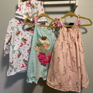 Baby girls mermaid bundle - romper, dress, coverup